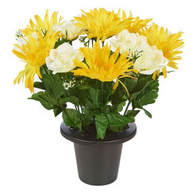 URBNLIVING 30cm Height Gerbera & Rose Yellow & White Mix Assorted Style Mini Flowerpots in Black Planter