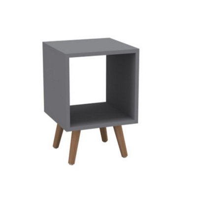 URBNLIVING 30cm Height Grey Cube Wooden Storage Cube Bookcase Scandinavian Style Beech Legs Living Room Bedroom