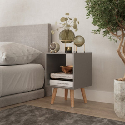 URBNLIVING 30cm Height Grey Cube Wooden Storage Cube Bookcase Scandinavian Style Beech Legs Living Room Bedroom