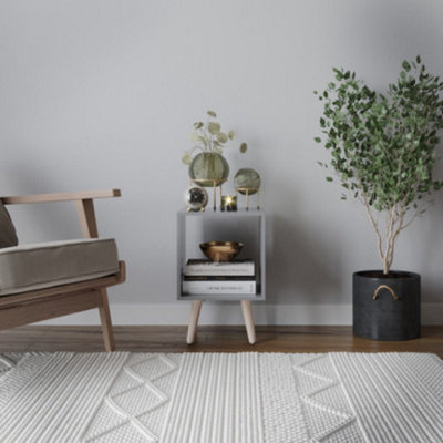 URBNLIVING 30cm Height Grey Cube Wooden Storage Cube Bookcase Scandinavian Style Pine Legs Living Room Bedroom