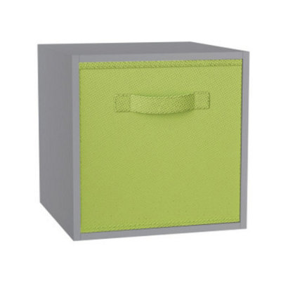 URBNLIVING 30cm Height Grey Wooden Cubed Cupboard Storage Units Shelves With Green Drawer Insert Baskets