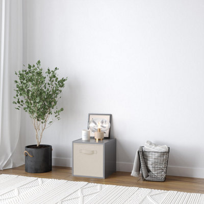 URBNLIVING 30cm Height Grey Wooden Shelves Cubes Storage Units With Cream  Drawer Insert
