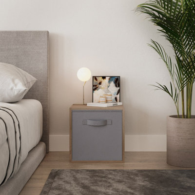 URBNLIVING 30cm Height Oak Cube Unit with Grey Insert