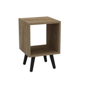 URBNLIVING 30cm Height Oak Cube Wooden Storage Cube Bookcase Scandinavian Style Black Legs Living Room Bedroom