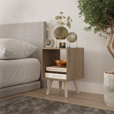 URBNLIVING 30cm Height Oak Cube Wooden Storage Cube Bookcase Scandinavian Style Pine Legs Living Room Bedroom