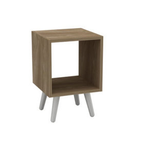 URBNLIVING 30cm Height Oak Cube Wooden Storage Cube Bookcase Scandinavian Style White Legs Living Room Bedroom