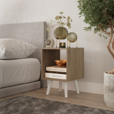 URBNLIVING 30cm Height Oak Cube Wooden Storage Cube Bookcase Scandinavian Style White Legs Living Room Bedroom
