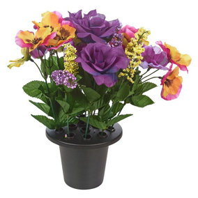 URBNLIVING 30cm Height Pansy Rose Purple Orange Mix Assorted Style Mini Flowerpots in Black Planter