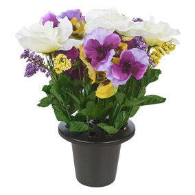 URBNLIVING 30cm Height Pansy Rose Purple White Mix Assorted Style Mini Flowerpots in Black Planter