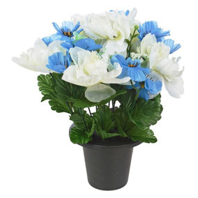 URBNLIVING 30cm Height Pastel Light Blue & White Mix Assorted Style Mini Flowerpots in Black Planter