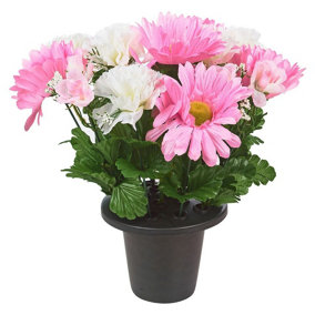 URBNLIVING 30cm Height Pastel Pink & White Mix Assorted Style Mini Flowerpots in Black Planter