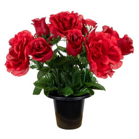 URBNLIVING 30cm Height Red Rose Assorted Style Mini Flowerpots in Black Planter