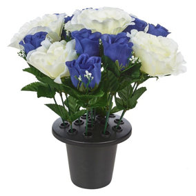 URBNLIVING 30cm Height Rose Blue & White Assorted Style Mini Flowerpots in Black Planter