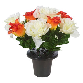 URBNLIVING 30cm Height Rose Orange & White Assorted Style Mini Flowerpots in Black Planter
