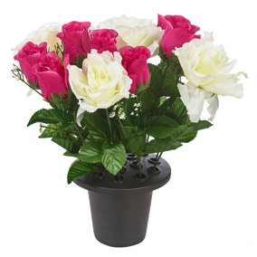 URBNLIVING 30cm Height Rose Pink & White Assorted Style Mini Flowerpots in Black Planter