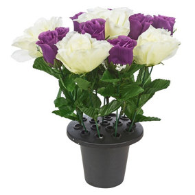URBNLIVING 30cm Height Rose Purple & White Assorted Style Mini Flowerpots in Black Planter