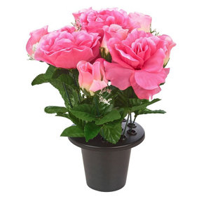 URBNLIVING 30cm Height Rose Rosebud Pink Assorted Style Mini Flowerpots in Black Planter