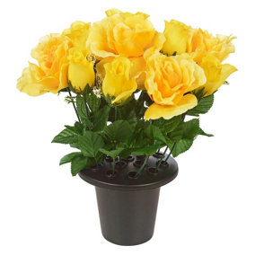 URBNLIVING 30cm Height Rose Rosebud Yellow Assorted Style Mini Flowerpots in Black Planter