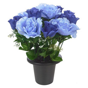 URBNLIVING 30cm Height Rosebud Dark & Light Blue Mix Assorted Style Mini Flowerpots in Black Planter