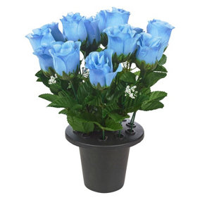 URBNLIVING 30cm Height Rosebud Light Blue Assorted Style Mini Flowerpots in Black Planter