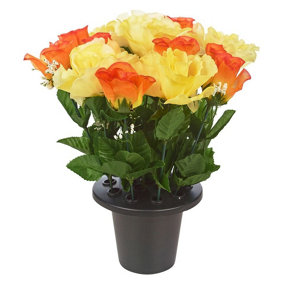 URBNLIVING 30cm Height Rosebud Orange Yellow Mix Assorted Style Mini Flowerpots in Black Planter