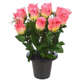 URBNLIVING 30cm Height Rosebud Pink Orange Assorted Style Mini Flowerpots in Black Planter