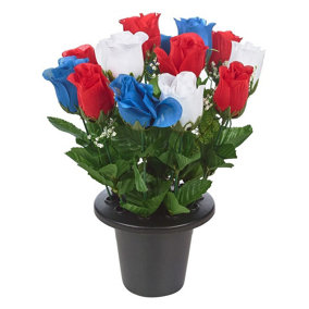 URBNLIVING 30cm Height Rosebud Red White Blue Mix Assorted Style Mini Flowerpots in Black Planter