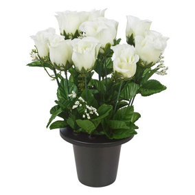 URBNLIVING 30cm Height Rosebud White Assorted Style Mini Flowerpots in Black Planter