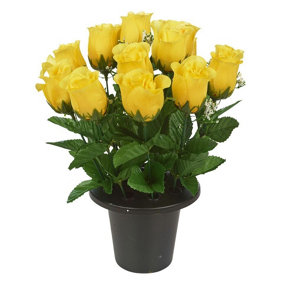 URBNLIVING 30cm Height Rosebud Yellow Assorted Style Mini Flowerpots in Black Planter