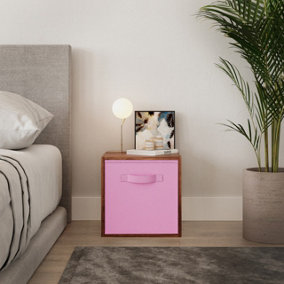 URBNLIVING 30cm Height Teak Wooden Shelves Cubes Storage Units With Light Pink Drawer Insert