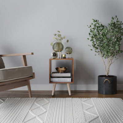 URBNLIVING 30cm Height Teak Wooden Storage Cube Bookcase Scandinavian Style White Legs Living Room Bedroom