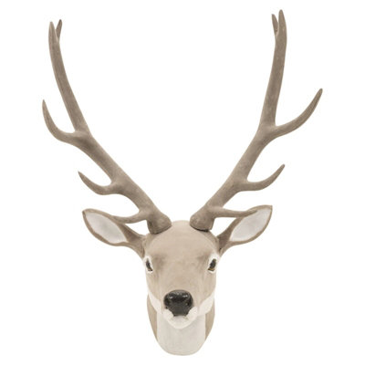 URBNLIVING 30cm Wall Mounted Reindeer Head Grey Decoration Stag Ornament Deer Antler Trophy Christmas