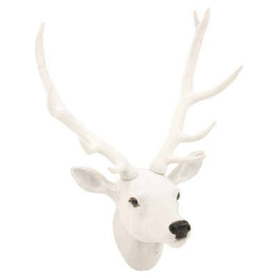 URBNLIVING 30cm Wall Mounted Reindeer Head White Decoration Stag Ornament Deer Antler Trophy Christmas