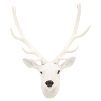 URBNLIVING 30cm Wall Mounted Reindeer Head White Decoration Stag Ornament Deer Antler Trophy Christmas