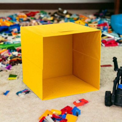 URBNLIVING 31cm Height 4pc Foldable Fabric Cube Storage Boxes Collapsible Kids Toys Organiser Honey Colour