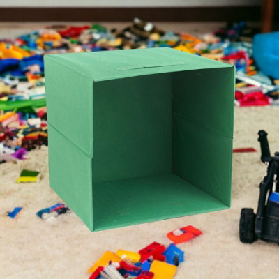 URBNLIVING 31cm Height 6pc Foldable Fabric Cube Storage Boxes Collapsible Kids Toys Organiser Sage Green Colour