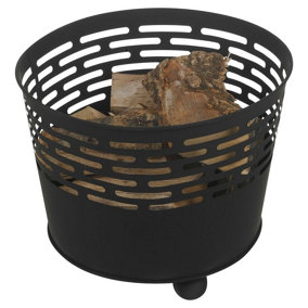 URBNLIVING 31cm Height Steel Fire Pit Wood Log Basket Bowl Brazier Burner Garden Heater Grill BBQ Striped