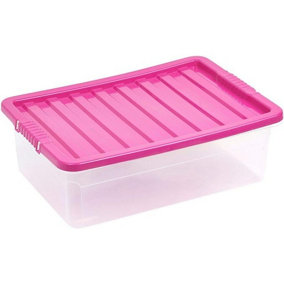 URBNLIVING 32 Litre Pink Container Plastic Storage Box With Clip Lidj Set of 3