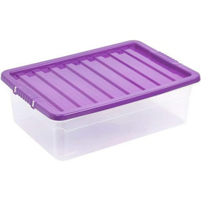 URBNLIVING 32 Litre Purple Container Plastic Storage Box With Clip Lid Set of 3