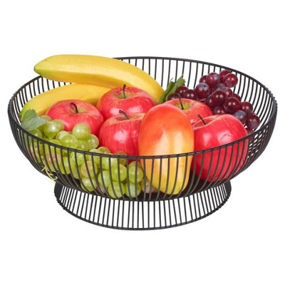 URBNLIVING 32cm Diameter Black Metal Fruit Bowl Bread Basket Modern Wire Style Decorative Centerpiece