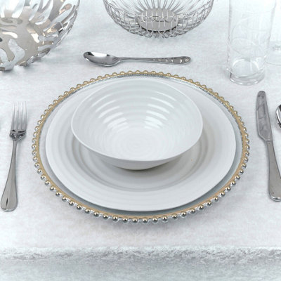 URBNLIVING 32cm Round 12 Pcs Clear Gold Rim Charger Plates Set with ...