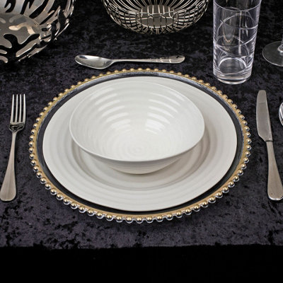 URBNLIVING 32cm Round 12 Pcs Clear Gold Rim Charger Plates Set with ...