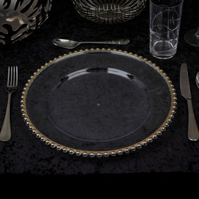 URBNLIVING 32cm Round 12 Pcs Clear Gold Rim Charger Plates Set with ...