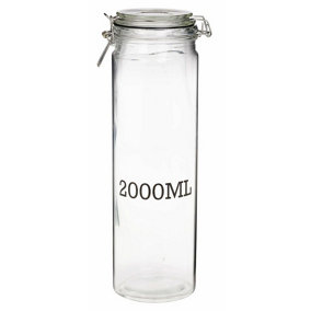 URBNLIVING 33.5cmHeight 2000ml Glass Storage Jar With Air Tight Sealed Metal Clamp Lid Tall Kitchen Cruet