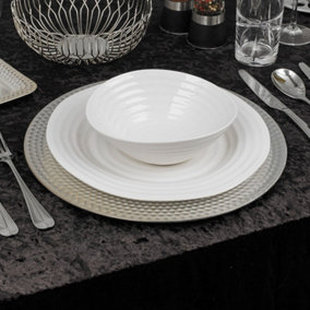 URBNLIVING 33cm Christmas Dinner Charger Plates Geo Gloss Set Of 12 Silver Placemats Dining Table Setting Party Decor