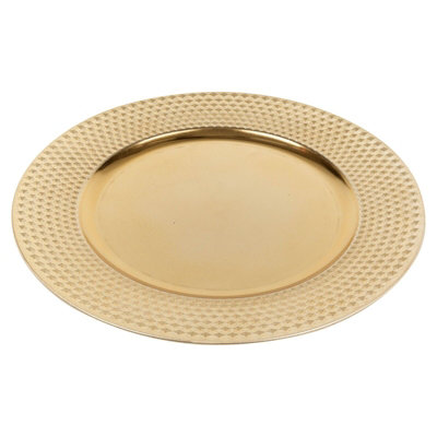 URBNLIVING 33cm Christmas Dinner Charger Plates Set Of 12 Gold Geo Gloss Placemats Dining Table Setting Party Decor