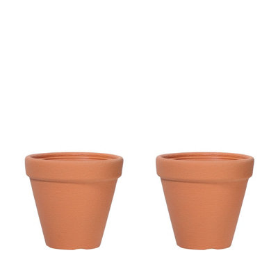 URBNLIVING 350mm Width Round Plastic Terracotta Plant Pot Flower Planter Garden Indoor Outdoor Gro Stone Clay Look Set of 2