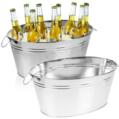 URBNLIVING 35cm Height 2pcs Large Galvanised Metal Wine Champagne Bottle Ice Cooler Bucket Party Tub