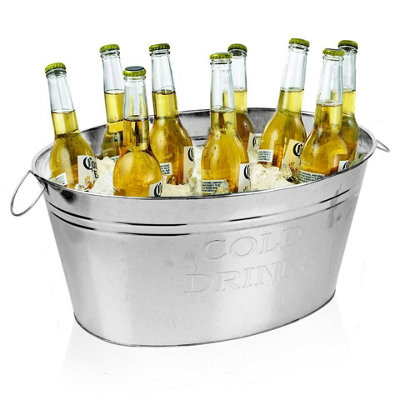 URBNLIVING 35cm Height 2pcs Large Galvanised Metal Wine Champagne Bottle Ice Cooler Bucket Party Tub