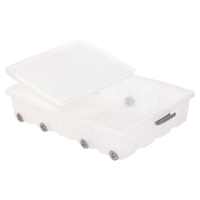 URBNLIVING 35L Under Bed 5Pcs Plastic Storage White Boxes Chest Sets Wheeled With Lid